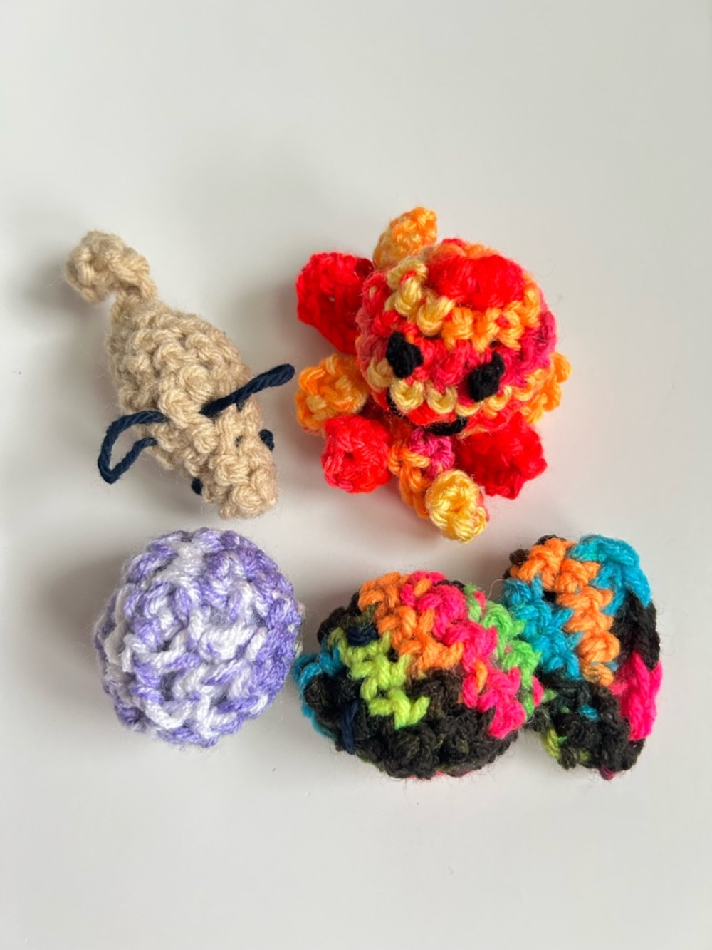 Hand Crafted Organic Catnip Cat Toy Crochet Variety Set 4 Interactive Yarn Toys - Picture 9 of 12